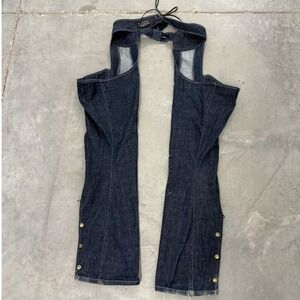 Road Ragz Dark Wash Denim Biker Chaps Lace Up Back Snap Leg Womens Size 12